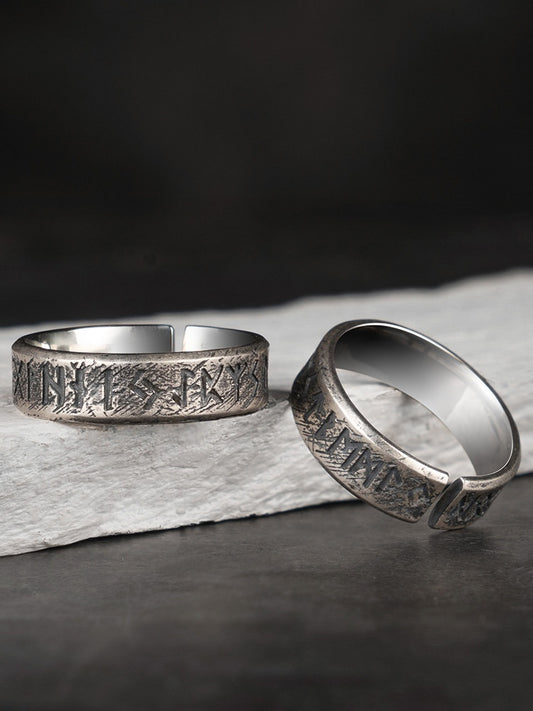 Nordic Viking Luen Letters Ring - Silver